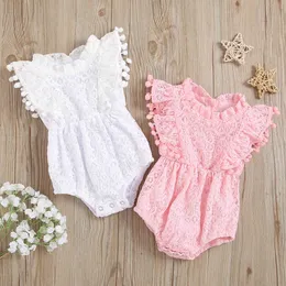 Rompers 018m baby sommarkläder nyfödd baby flicka bomullsspets blommig romper jumpsuit ärmlös tassel outfit j220922