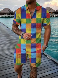 Herrspårar för män Summer Men's Tracksuit Colorful 2 Pieces Cool Shirt Shorts Set Suit Mane Casual Outdoor Clothing Fashion