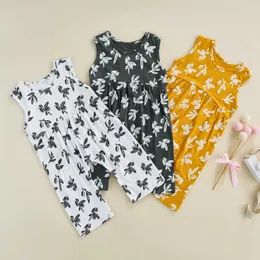 Rompers Summer Newborn Baby Girls Leaf Print Romper Mousseline Slewale Baby Rompers Jumps