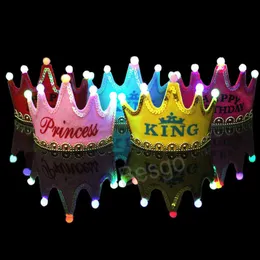 LED Feliz Anivers￡rio Crown Decora￧￣o Hat para crian￧as Cosplay King Princesa Capro de Capas de Capinho Colorido Capinho BH7634 TYJ