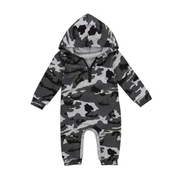 Pagliaccetti 024M Neonati Bambini Neonati Moda Zipper Pagliaccetto Camo Stampa Tuta Playsuit Autunno Inverno Abbigliamento con cappuccio Outfit J220922