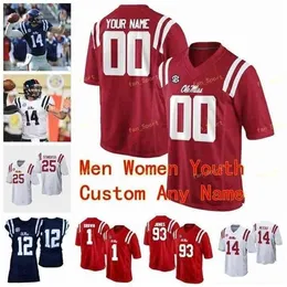 SJ NCAA College Jerseys Ole Miss Rebels 1 AJ Brown 1 Laquon Treadwell 10 Chad Kelly Eli Manning Ta'amu Custom Football Stitched