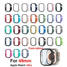 Obudowa na Apple Watch S8 Ultra 49 mm z HD temperowaną szklaną ochronę ekranu Hard PC zderzak Proetctive Case Cover Iwatch Series 8 7 41 45 mm Pełne okładki