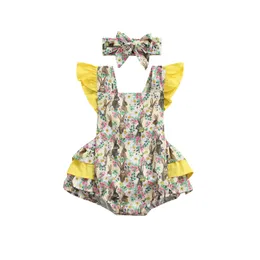 Rompers påsk baby flicka kanin tryck rompers barn rompers sommar barn baby flicka kläder romper baby jumpsuit pannband j220922