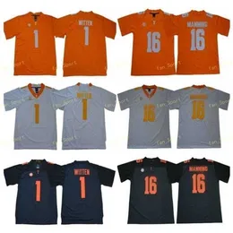 Sj NCAA Tennessee Volunteers 16 Peyton Manning Trikot Herren Jason Witten 1 College SEC Herren genäht Orange Grau Weiß