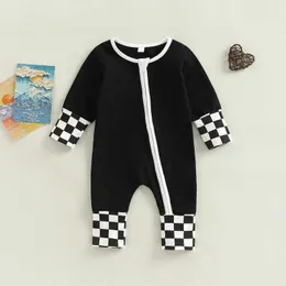 Rompers Toddler Newborn Baby Girl Boy Zip Rompers Damboard Patchwork Round Neck Jumpsuit For Autumn Spring J220922