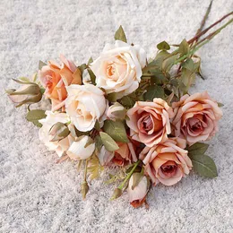Fiori decorativi Decorazione autunnale Rose arricciate Ramo Matrimonio finto di lusso Decorazioni per la casa Flores Artificiales Indie Room