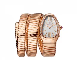 Moda damas serpentina reloj de acero inoxidable apariencia forma única con incrustaciones de diamantes adecuado para ropa de fiesta