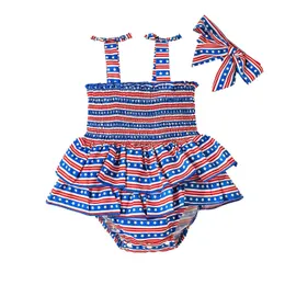 Tonpers Bağımsızlık Günü Yenidoğan Bebek Bebek Kızlar Yaz Giyim Kolsuz Rulmers Sırf Yıldız Stripe Baskılı Tulum Oyunu J220922