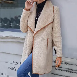 Giacche da donna Cappotto invernale da donna casual in peluche a maniche lunghe Giacca in pile a maniche lunghe Colletto rovesciato Pelliccia di agnello Capispalla Cardigan