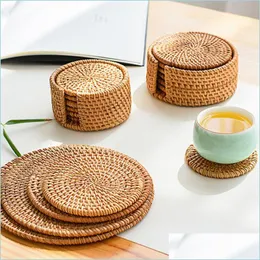 Mats almofadas de casca de rattan montanha -russa mesa de cozinha tigela tigela de estojo de esteira redonda placemats de moda artesanal entrega 2021 home garde dhly8