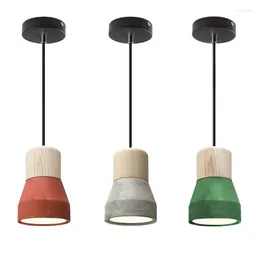 Pendant Lamps Nordic Country Style Cement Lamp Restaurant Small Hanging Single Head Retro Bedroom Bedside Solid Wood Japanese Lights