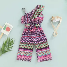 Rompers Summer Fashion Toddler Mabn Girls Jumpsuits Брюки 16y Wave Stripe Print Print без рукавов эластичные пьесы с ремнем J220922