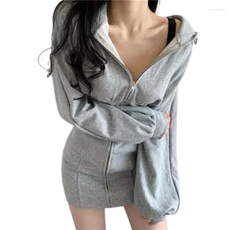 Casual Dresses 2022 Spring Fall Women's Solid Dress High-mist L￥ng ￤rm V-ringning Girl Tummy Control Hooded Side Fickor kl￤der