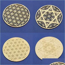 Mats Pads 2Pcs Flower Of Life Shape Wooden Wall Sign Laser Cut Non-Slip Set Wood Placemats Table Mat Round Cup Pad Art Home Decor Dr Dhwvf
