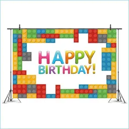 Party Decoration Building Blocks Backdrops Baby Shower Kids Birthday Wall Poster POGRAFI BAKGRUNDER DROP LEVERANS 2021 HEM G DH3EC