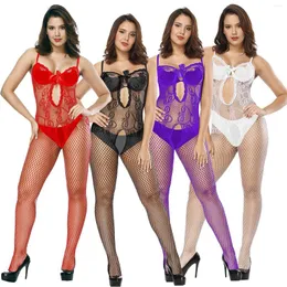 Women's Sleepwear Womens Bodystocking Bodysuit Babydoll Lingerie Mesh Chemise Nightwear High Lace Satin Medium