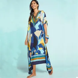 Women's Swimwear Women's Robe De Plage Bathing Suit Cover Ups Plus Size Printing Pareo Beach Tunic Kaftan Oversize Praia Mulher Dress