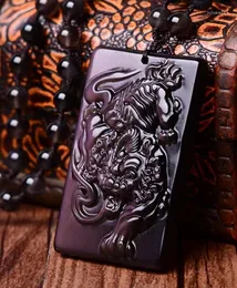 Hänge halsband vackra naturliga färger obsidian snidade kinesiska tiger pixiu lycklig amulet gratis halsband charm mode gåva smycken