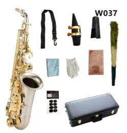 日本A-WO37 ALTO SAXOPHONE楽器真鍮ニッケルシルバー表面ゴールドキーEBマウスピース無料ハードボックス付き