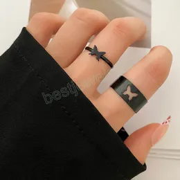 Anel aberto de borboleta simples vintage para mulheres j￳ias de j￳ias punk preto casal anel