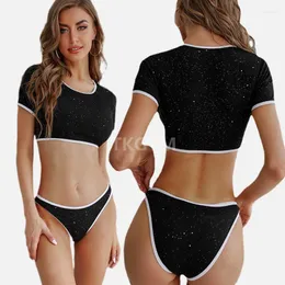 Damskie stroje kąpielowe 2022 Kobiety bikini zestaw dwuczęściowy kostium kąpielowy krótkie rękawe koszulę pływacką letnie plaż