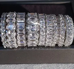 반짝이는 고급 보석 925 스털링 실버 프린세스 컷 흰색 토파즈 CZ 다이아몬드 약속 웨딩 신부 반지 선물 20 스타일