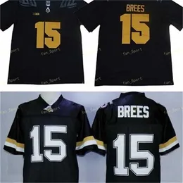 Sj Purdue Boilermakers Drew Brees College Football Maglie economiche # 15 Drew Brees Home BLack University Football Shirts
