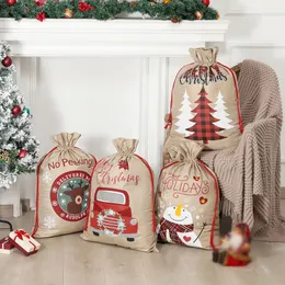 Weihnachtsgeschenktaschen Santa Claus Candy Bag Xmas Tree Elch Leinen Kordelstring Sack Neujahr Weihnachtsdekorationen Home Storage Sacks Th0419