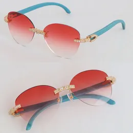 Büyük yuvarlak lüks elmas seti rimless güneş gözlükleri satmak kadın tasarımcı mavi ahşap erkekler ünlü 3524012 tasarım klasik model ahşap güneş gözlükleri gözlük lunets
