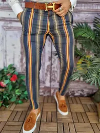 Męskie spodnie jesienne męskie Streetwear Jogging ołówek męskie biznesowe spodnie w paski na co dzień Vintage proste długie Pantalon Homme