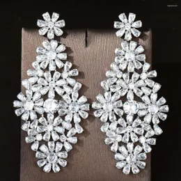Dangle Ohrringe Hibride Long CZ Big Crystal Baumeln Blumenform Drop Ohrring für Frauen Mode Braut Bankett Schmuckparty Accessoires