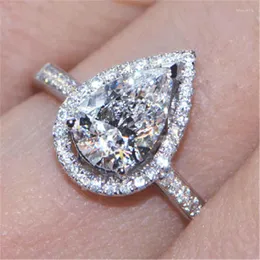 Cluster Rings Handmade Ring Silver Color Pear Cut Zircon Cz Luxury Wedding Band For Women Bridal Statement Party Jewelry