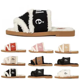 Woody Mules Women Designer Slippers Slides Sandals Fur Canvas Shearling Fashion Flat White Black Sail Woman Outdoor Beach Pantoufle Winter Slide Sandal