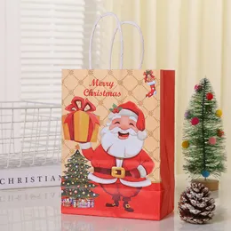 Jul Kraft Paper Tote Snowman Elk Present Wrap Bags Cartoon Santa Claus Candy Bag Christmas Party Gifts Pouch Xmas Decoration Th0452