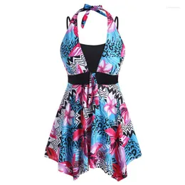 Women's Swimwear Women's ROSE GAL Plus Size Skirted Tankini Set Halter Floral Printed Swimsuit Empire Waist Spaghetti Strap Two Piece