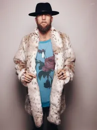 Mäns jackor Mens Leopard plus förtjockning Lång kappa varm tjock päls krage jacka faux parka kardigan manlig mode gentleman stil