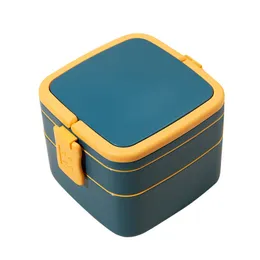 2 Layer Bento Box Portable Lunch Boxes Squre Students Microwavable Case for Office Workers Picnic Food 122341
