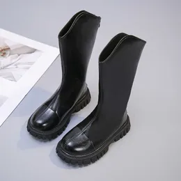 Boots Girl Black Knee-High Kids في الهواء الطلق مسطحة للماء البيج الشتاء الجديد 2022 أحذية Kid Size 27-37 T220925