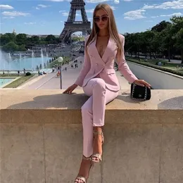 Frauen zwei St￼ck Hosen B￼ro Damen Frauen Hosenanzug Red Pink Business Classic DoubleBreasted Kn￶pfe Neun Blazer Hosen Set zweiteilige formelle Anz￼ge 220922