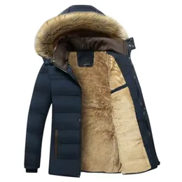 メンズダウンパーカス冬の温かい厚いフリースフリースフード付き毛皮襟パーカージャケットコート秋のファッションカジュアル220923