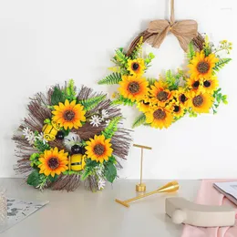 Dekorativa blommor konstgjorda solros krans h￤ngande d￶rr v￤gg handv￤vd tr￥d hem tr￤dg￥rd fest dekoration entr￩ inredning