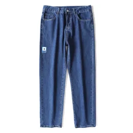 Erkekler kot kstun gevşek fit erkekler bol pantolon mavi geniş bacak yaz gündelik denim erkek uzun tousres giyim 220923
