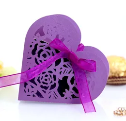 30 Colors Wedding Favor Holders Heart Bags Laser Cut Paper With Ribbons Wedding Gift Boxes