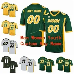 SJ Custom Ndsu Bison College Footbalt Jersey 18 Адам Кофилд 20 Шепард 28 Ty Brooks 30 Clark 4 Dimitri Williams Мужчины Женщины молодежь сшиты