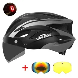 Hełmy rowerowe Superide ładowalny hełm rowerowy z TT soczewki Słońce Visor In-Mold MTB rowerowe Hełm z tylnym światłem sportowym rower T220921