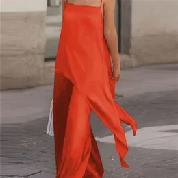 Kvinnors tv￥bitar byxor Fashion Women 2st Set Celmia Streetwear Satin Pant sets Summer Sleeveless Asymmetrical Sling Top and Wide Ben Pants Suits 220922