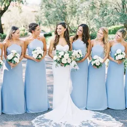 Blue 2023 Light Plus Size Bridesmaid Dresses Halter Chiffon Floor Length Sleeveless Beach Wedding Guest Gowns Custom Made