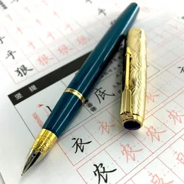 Çeşme Kalem Yongsheng 601a Çeşme Kalem Dalga Altın Kapak Vakum Fountain Kalem İnce Nib Katı Koyu Mavi İnce Nib Ofis Malzemeleri Pens 220923