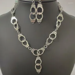 Серьги ожерелья устанавливают панк винтажные серебряные наручники подвесные серьги для женщин мужские подарки